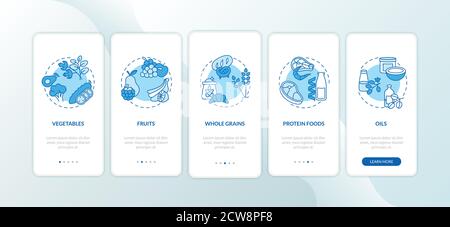 Vegetarian diet components onboarding mobile app page screen with concepts Stock Vector