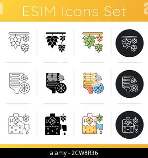 Brewery production icons set Stock Vector