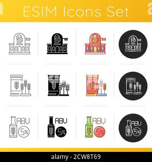 Beer brewing factory icons set Stock Vector