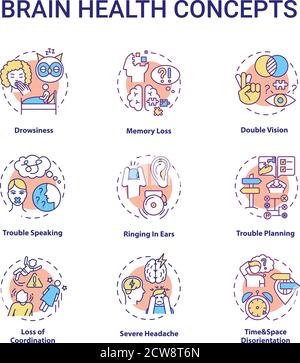 Brain health concept icons set Stock Vector
