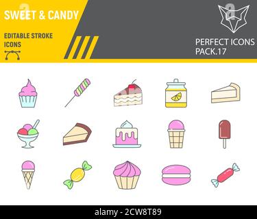 Sweets color line icon set, desserts collection, vector sketches, logo illustrations, confectionery icons, pastry signs filled outline pictograms Stock Vector