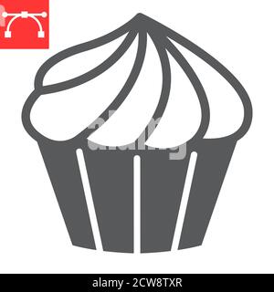 Cupcake glyph icon, dessert and cake, muffin sign vector graphics, editable stroke solid icon, eps 10. Stock Vector