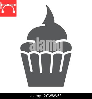 Cupcake glyph icon, dessert and cake, muffin sign vector graphics, editable stroke solid icon, eps 10. Stock Vector