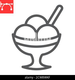 Ice cream in bowl line icon, dessert and cold, sorbet sign vector graphics, editable stroke linear icon, eps 10. Stock Vector