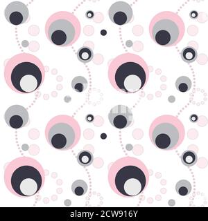 Abstract Pink and gray patter. Vector retro style pastel circles. Geometric seamless modern dot ornament.  Stock Vector