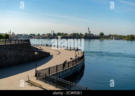 Irkutsk, Russia-September 17, 2020: Urban landscape with views of the embankment and people Stock Photo