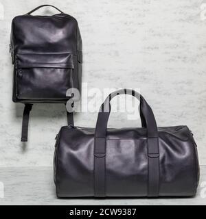 Black man handbag and backpack isolated Stock Photo