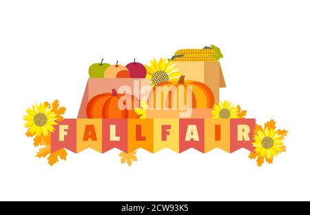 Hand drawn Fall Fair flat color vector headline Stock Vector