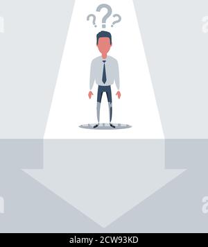 Businessman stands and looks at the line graph going down. Business and finance concept. Stock Vector