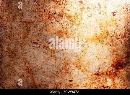Metal background with oil stains, dirty oven baking tray Stock Photo