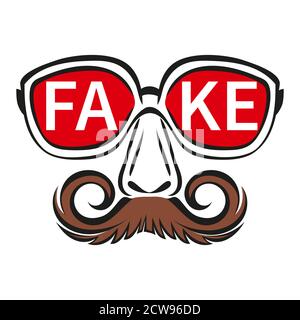 Fake mask with glasses and mustache icon. Person hiding true face. Incognito, spreading false info in media, deception. Flat vector sign. Stock Vector