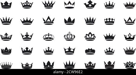 Set of vector king crowns icon on white background. Vector Illustration. Emblem, icon and Royal symbols. Stock Vector