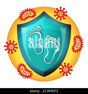 Foot nail fungus treatment vector icon. Protection of legs from fungal infection. Footprints protected from bacteria by medical shield.  Skin hygiene Stock Vector