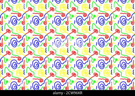 Pattern of squiggly lines in red, blue, green and yellow Stock Photo