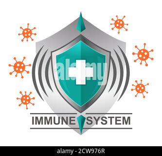 Immune system vector icon. Virus protection. Medical shield counteracts bacterial attack of human immunity. Human immunization, preventive vaccination Stock Vector