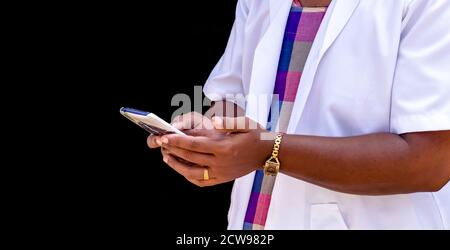 Hands of female doctor or medical worker using smart phone Stock Photo