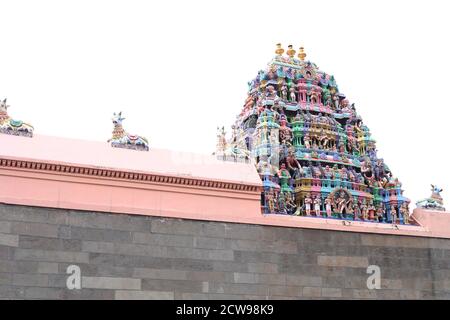 A beautiful view of the colorful gopura in the Hindu Arunachaleswarar Temple Stock Photo