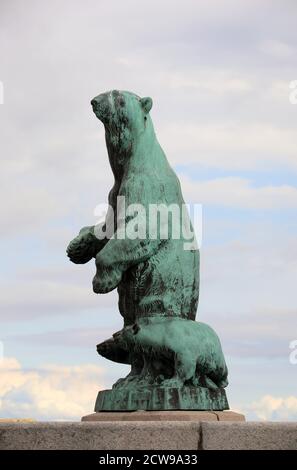 Polar Bear with Cubs statue at Copenhagen Waterfront Stock Photo