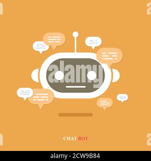 Vector modern flat chat bot with speech bubble icons on orange background. Stock Vector