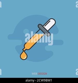 Vector modern pipette icon with drop web background. Stock Vector