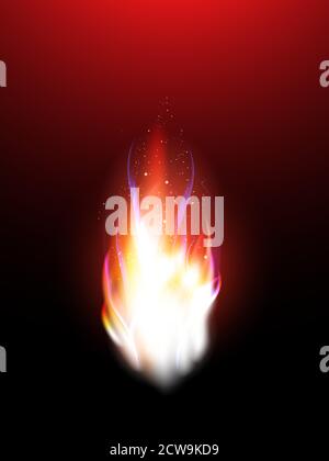 Realistic flames with sparks for your design. Vector illustration. Used mesh gradient. Red color. Stock Vector