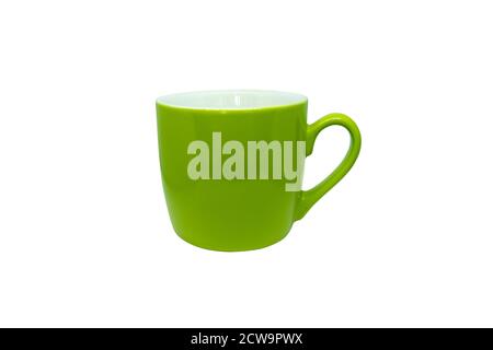 Green Mug, Empty coffee isolated on white background, clipping path Stock Photo