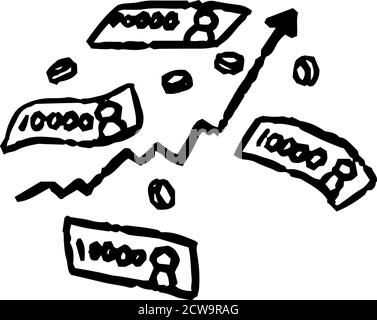 This is a illustration of Monochrome Illustration showing a stock price surge set Stock Vector