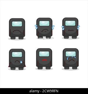 Among us black cartoon character with sad expression Stock Vector