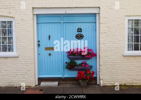 England, Kent, Deal, Colourful Doorway with Flowers Stock Photo
