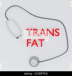 3D illustration of TRANS FAT script with stethoscope, isolated over pale gray background. Stock Photo