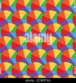 Seamless texture with rainbow circles divided into segments. Multicolored umbrellas. Vector child pattern for wrapping paper, wallpaper in the nursery Stock Vector