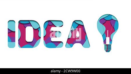 3d inscription  Idea and light bulb  cut from paper. Multi level illustration. Vector element for your creativity Stock Vector