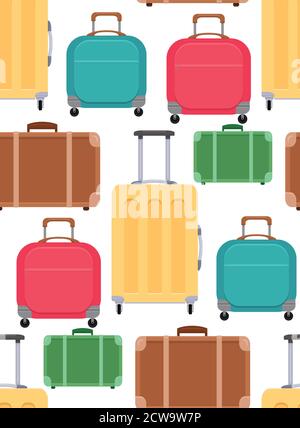 Seamless texture with various suitcases on a white background. Vector pattern for wallpaper, backgrounds, wrapping paper and your creativity Stock Vector