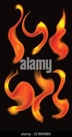 Set of fire curls on dark background. Objects separate from background. Vector element for greeting cards, banners and your design Stock Vector