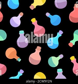 A seamless pattern with potions,bottles,jars, glass Stock Vector