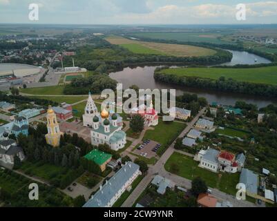 View of the historical part of Kolomna and the Moscow river. Photographed from the air. Stock Photo