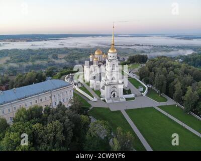 Dawn photo of the assumption Cathedral in Vladimir. Russia. UNESCO world heritage site. Photographed from the air. Stock Photo