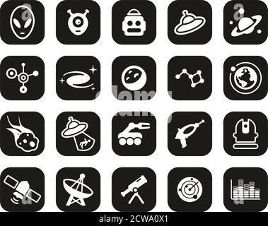 Alien Or Extraterrestrial Icons White On Black Flat Design Set Big Stock Vector