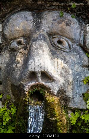 Fountain on Avenue of a Hundred Fountains at Villa D'Este in Lazio Italy Stock Photo
