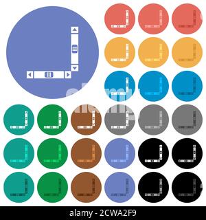 Vertical and horizontal scroll bars multi colored flat icons on round backgrounds. Included white, light and dark icon variations for hover and active Stock Vector