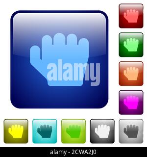 Right handed grab gesture icons in rounded square color glossy button set Stock Vector