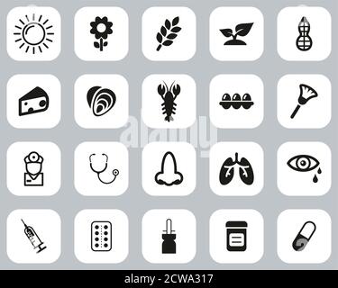 Allergy Or Hypersensitivity Icons Black & White Flat Design Set Big Stock Vector