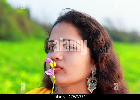 gorgeous woman portrait with female model face close up Stock Photo