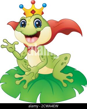 Frog prince cartoon on water lily leaf Stock Vector
