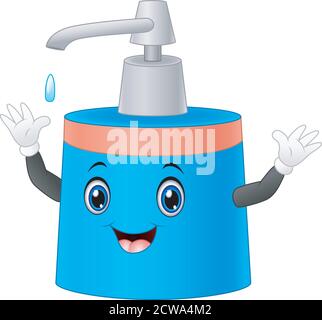 Liquid soap bottle cartoon raising its hand Stock Vector