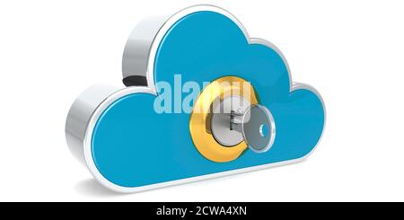 Security concept of cloud computing with metal key, 3D rendering Stock Photo