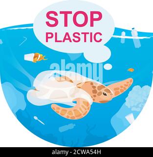 Turtle trapped in plastic garbage flat vector illustration Stock Vector ...