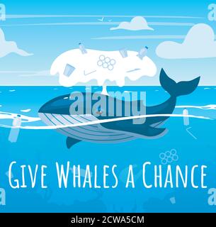 Save whales vector banner design. Wild whales flyer template ...