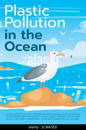 Water pollution poster with trash in the ocean illustration Stock