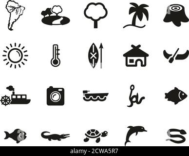 Amazon Rainforest Icons Black & White Set Big Stock Vector